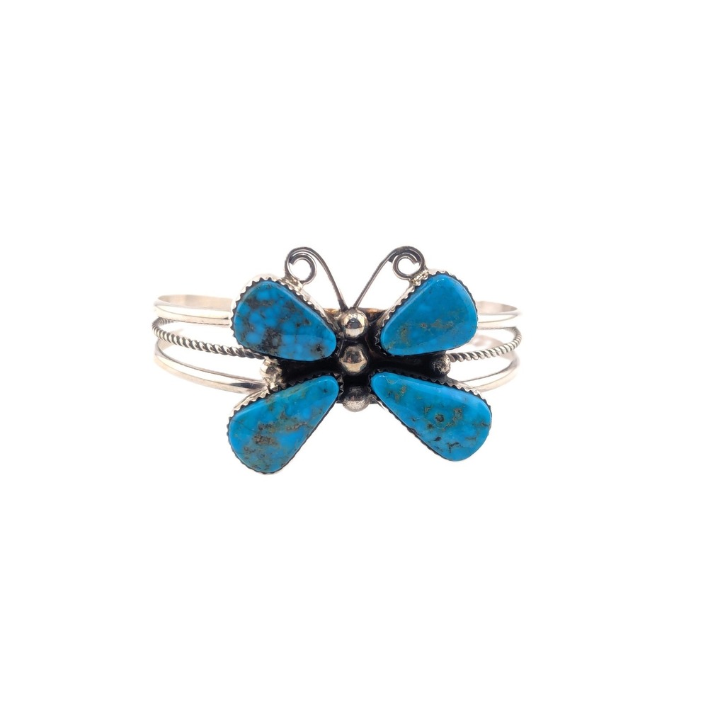 Handmade Navajo Butterfly Turquoise Cuff Bracelet Sterling Silver Sz 6.25in. **‎